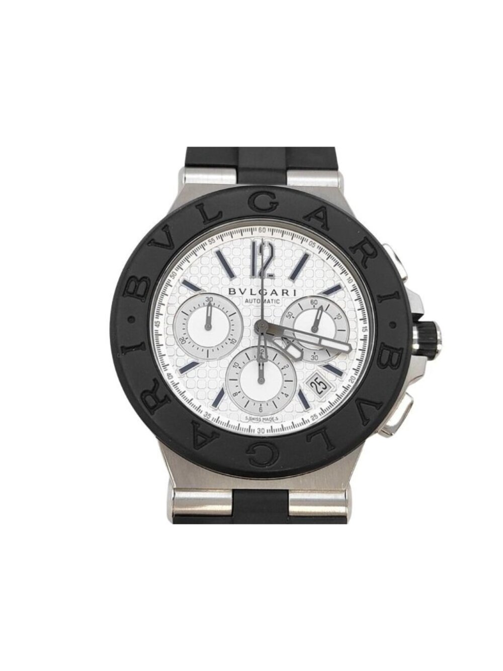Bvlgari Watch Diagono Chronograph White Silver Black Stainless Steel Rubber